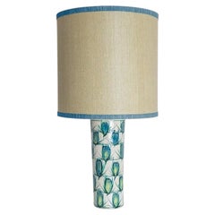 Ceramic Floor Table Lamp Blue Green, Green Blue Silk Lampshade by R. Houben