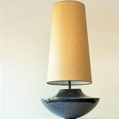 XL Ceramic Floor Table Lamp Cool Grey Blue, New Sand Silk Lampshade by R. Houben