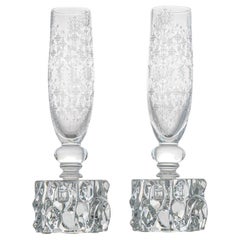 Pair of Baccarat Structured Exquisite Clear Crystal Vase, France