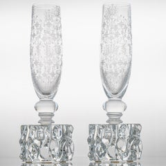 Pair of Baccarat Structured Exquisite Clear Crystal Vase, France
