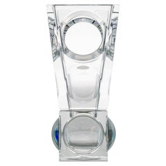 Rectangular Baccarat Signed Geode Clear Crystal Vase with Holes, France