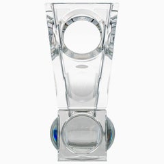 Rectangular Baccarat Signed Geode Clear Crystal Vase with Holes, France