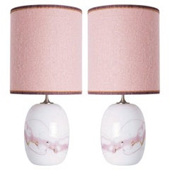 1 of the 2 Holmegaard White Pink Glass Table Lamps, Dusty Rose Custom Lampshade