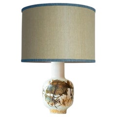 1 of the 2 Soholm Ceramic Floor Table Lamps Fish Motif, Lampshade by R. Houben