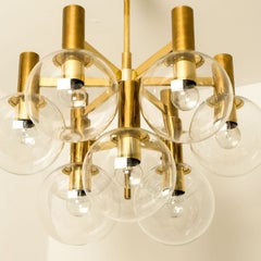 Glass and Brass Chandelier in the Style of Jakobsson, 1970s