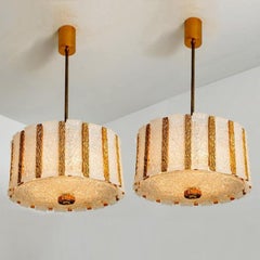 Pair of Gold-Plated Bronze Drum Light Fixtures, 1960s, Austria