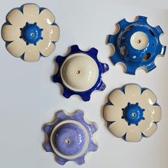 1 of the 5 Blue Lila Ceramic Lamps, Rosettes by Jeanine Keizer, 1990