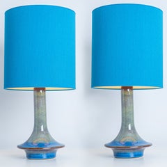 Pair of Blue Green Ceramic Cone Table Lamps by Soholm, Denmark 1960