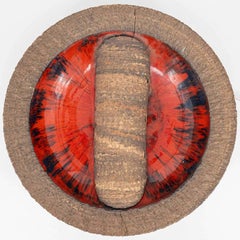 Red Ceramic Round Wall Light Fat Lava, Denmark 1970