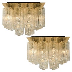 1 of the 2 Large Kalmar Granada Brass Glass Flush Mounts, 1970s