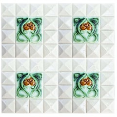 1 of the 60 Cream White Corners Art Deco Middle Glazed Tiles by Societe Morialme