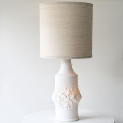 Illuminated Porcelaine Floor Table Lamp, Custom Made Silk Lampshade R. Houben