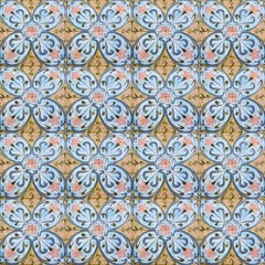 Set of 4 Art Deco Pink Blue Yellow Glazed Tiles by Le Glaive, 1930