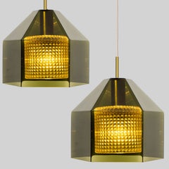 1 Of The 2 Swedish Green Tinted Glass Pendant Lamp by Fagerlund for Orrefors