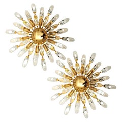 Pair of Crystal and Gilded Flush Mount Sconces By Oscar Torlasco for Stilkronen