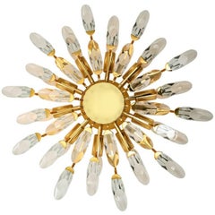Pair of Crystal and Gilded Flush Mount Sconces By Oscar Torlasco for Stilkronen