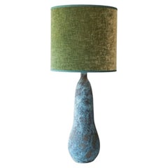 XXL Elongated Ovoid Ceramic Table Floor Lamp with Green Lampshade by R. Houben