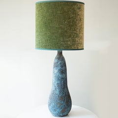 XXL Elongated Ovoid Ceramic Table Floor Lamp with Green Lampshade by R. Houben