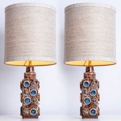 Pair of Brown Blue Soholm Lamps with Custom Lampshades René Houben, 1960s