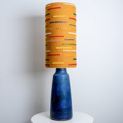 Ceramic Blue Lamp with Custom Multicolor Shade by Rene Houben, Denmark 1970