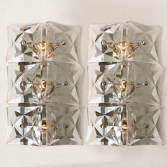 1 of the 4 Pairs Kinkeldey Wall Light Fixtures, Nickel Crystal Glass, 1970