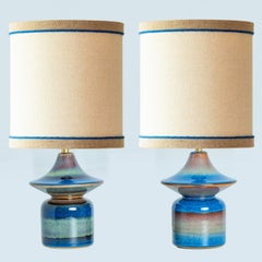 Pair of Blue Tiered Silhouette Ceramic Table Lamps by Soholm, Denmark 1960