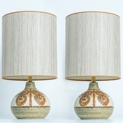 Pair of Soholm Ceramic Table Lamps with Silk Shade Backhausen, Denmark 1960s
