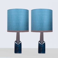 Pair of Soholm Lamps with New Silk Blue Lampshade René Houben, 1960s