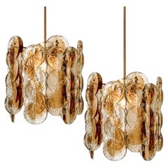 1 of the 2 Kalmar Citrus Swirl Smoked Glass Pendants, Austria, 1960s