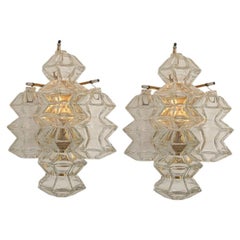 Pagoda Brass and Glass Sconce Wall Lights by Kalmar, Vienna 1969