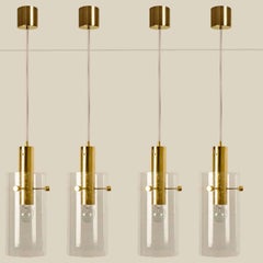 Several Large Brass & Glass Pendants by Glashütte Limburg, 1970s