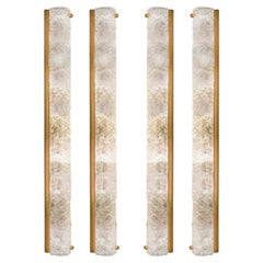 1 of the 4 Ice Glass Wall Light Fixtures with Brass by Hillebrand, Germany, 1960