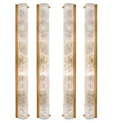 1 of the 4 Ice Glass Wall Light Fixtures with Brass by Hillebrand, Germany, 1960