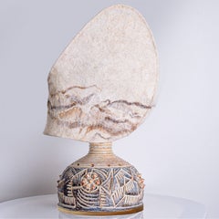 Axella Ceramic Beige Brown Lamp with Custom Shade Jette Helleroe, Denmark 1970