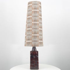 Brown Ceramic Floor Table Lamp with Custom Made Lampshade with Pattern