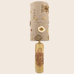 XL Ceramic Table Lamp B. Rooke, Earth Tones Lampshade by R. Houben, 1970