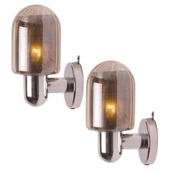 Pair of Markslöjd Silver Chrome Wall Lights with Smoked Glass, Sweden