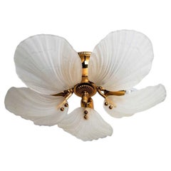 Beautiful Murano Glass and Brass five Leaves Chandelier, 1970s