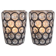 Pair of Iron and Bubble Glass Sconces Wall Lamps by Limburg, 1960