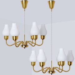 1 of the 2 Brass Chandeliers by Fog Morup, 1960s