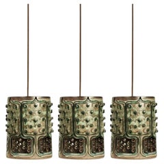 1 of the 3 Ceramic Green Pendants, Axella Denmark 1960