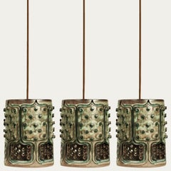 1 of the 3 Ceramic Green Pendants, Axella Denmark 1960