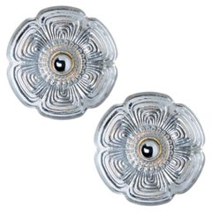 Pair Flower Glass Wall lights Flush Mounts by Heinz Neuhaus Leuchten, 1970