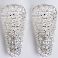 Several Solid Glass and Brass Wall Lights by J.T. Kalmar, 1960