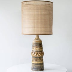 Lampe en céramique Georges Pelletier, abat-jour double en rotin de soie personnalisé par R. Houben