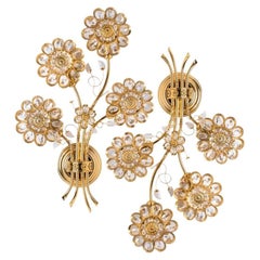 1 of the 2 Flower Crystal and Brass Wall Sconces by Palwa, 1960s, Germany