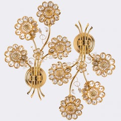 1 of the 2 Flower Crystal and Brass Wall Sconces by Palwa, 1960s, Germany