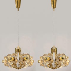 1 of the 2 Sische Glass and Brass Chandeliers, 1960s Modernist Design