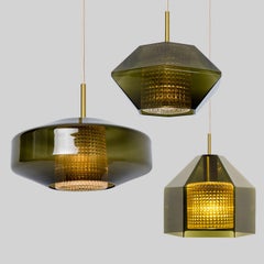 Set of 3 Green Glass Pendants by Carl Fagerlund for Orrefors, 1960s