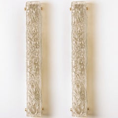 1 of the 2 Tube Textured Glass and Brass Wall Lights Germany, 1970s